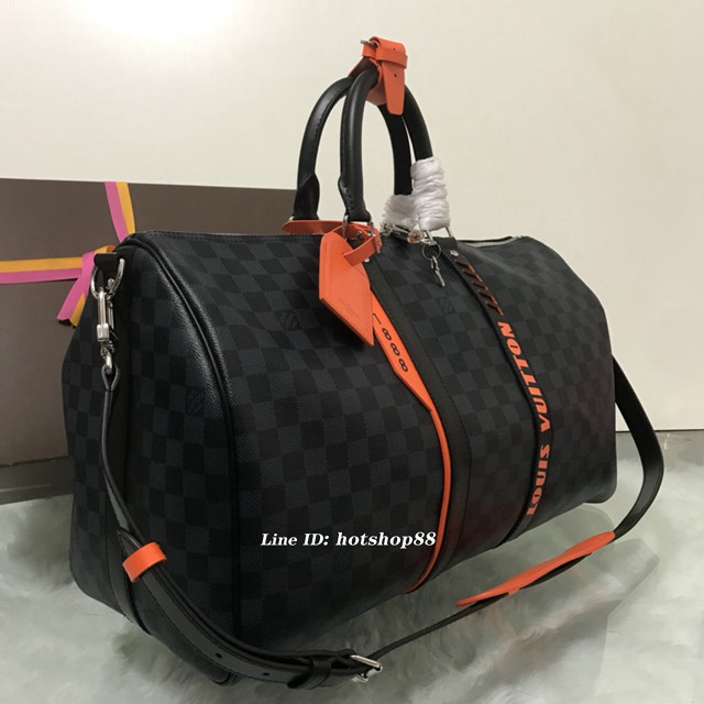 路易威登LV旅行包 N40166 深色和明亮橙色配色 LV經典Keepall 45旅行袋 xxlv1386